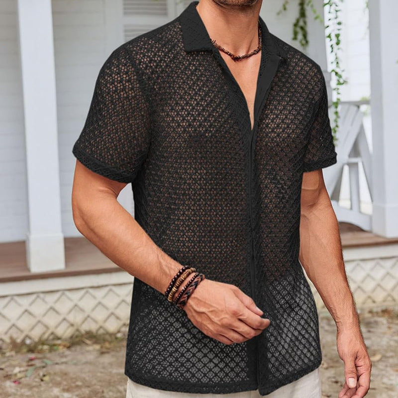Men's Mesh Shirt | Short Sleeve Summer Beach Breath Casual