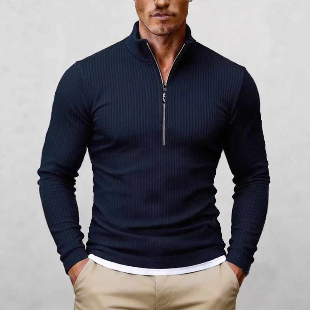 Men's Retro Half-Zip Knitted Sweater – Stand-Up Collar Sweater