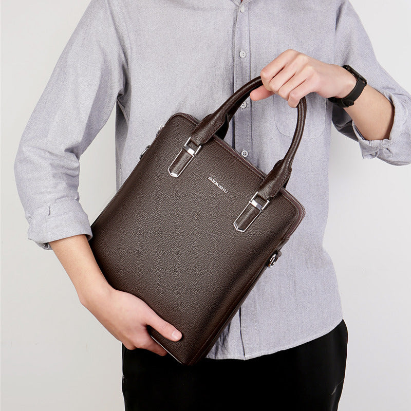 Men's Genuine Leather Business Laptop Bag XL – Double Zipper Premium