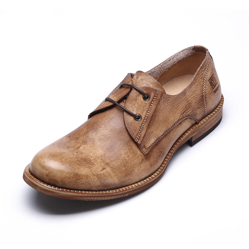 Men's Retro Round Leather Shoes | Breathable British Style