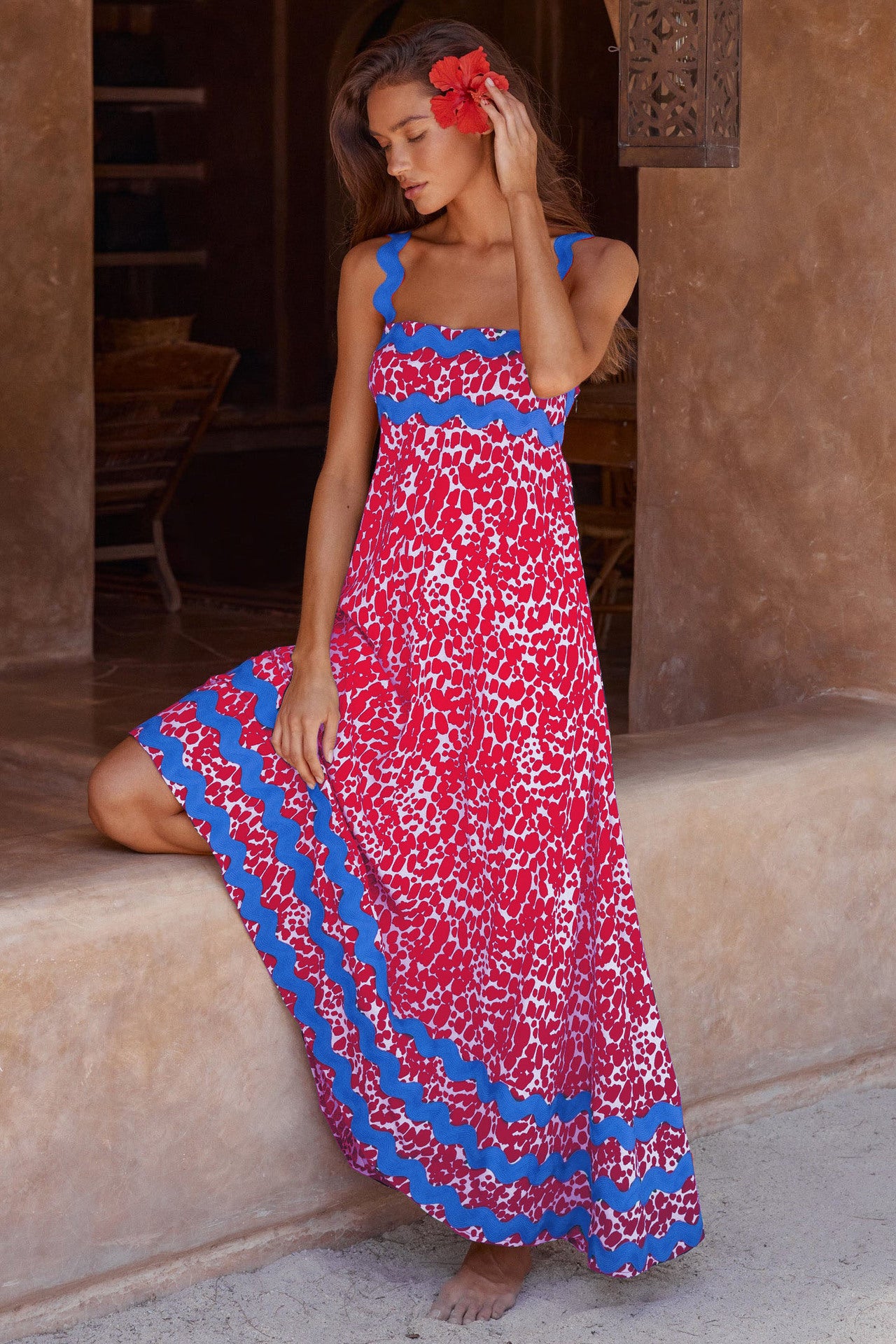 Floral A-Line Maxi Beach Dress – Lightweight Summer Dress with Spaghetti Straps