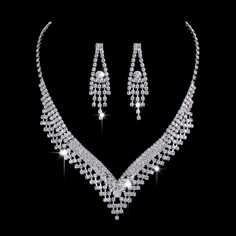 Luxury Teardrop Zircon Jewelry Set - Necklace & Earrings with Diamond Look