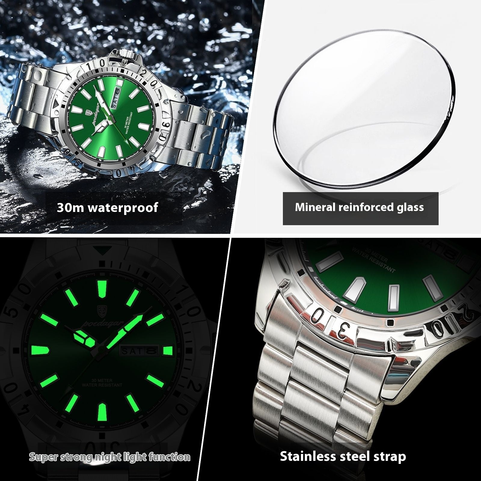 Herren Uhr wasserdicht leuchtend | robust modern Schweizer Stil