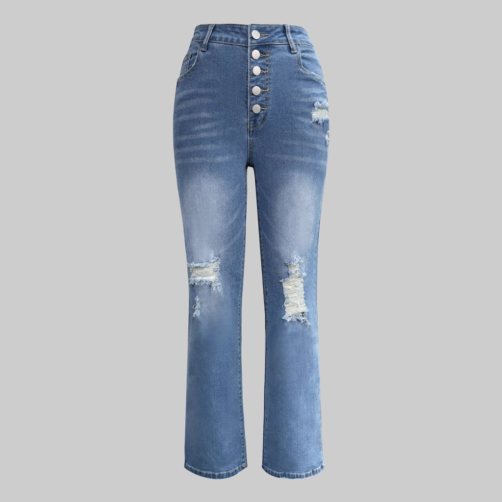 Women's High Waist Straight Jeans | Button Fly Denim Pants