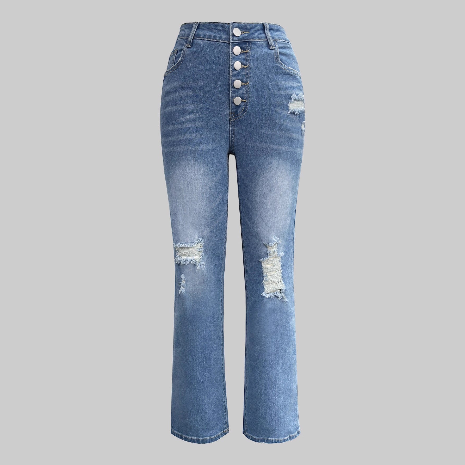 Women's High Waist Straight Jeans | Button Fly Denim Pants