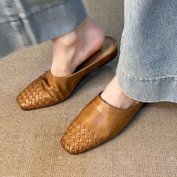 Women's Retro Braided Mules – Closed Toe Comfort Slippers