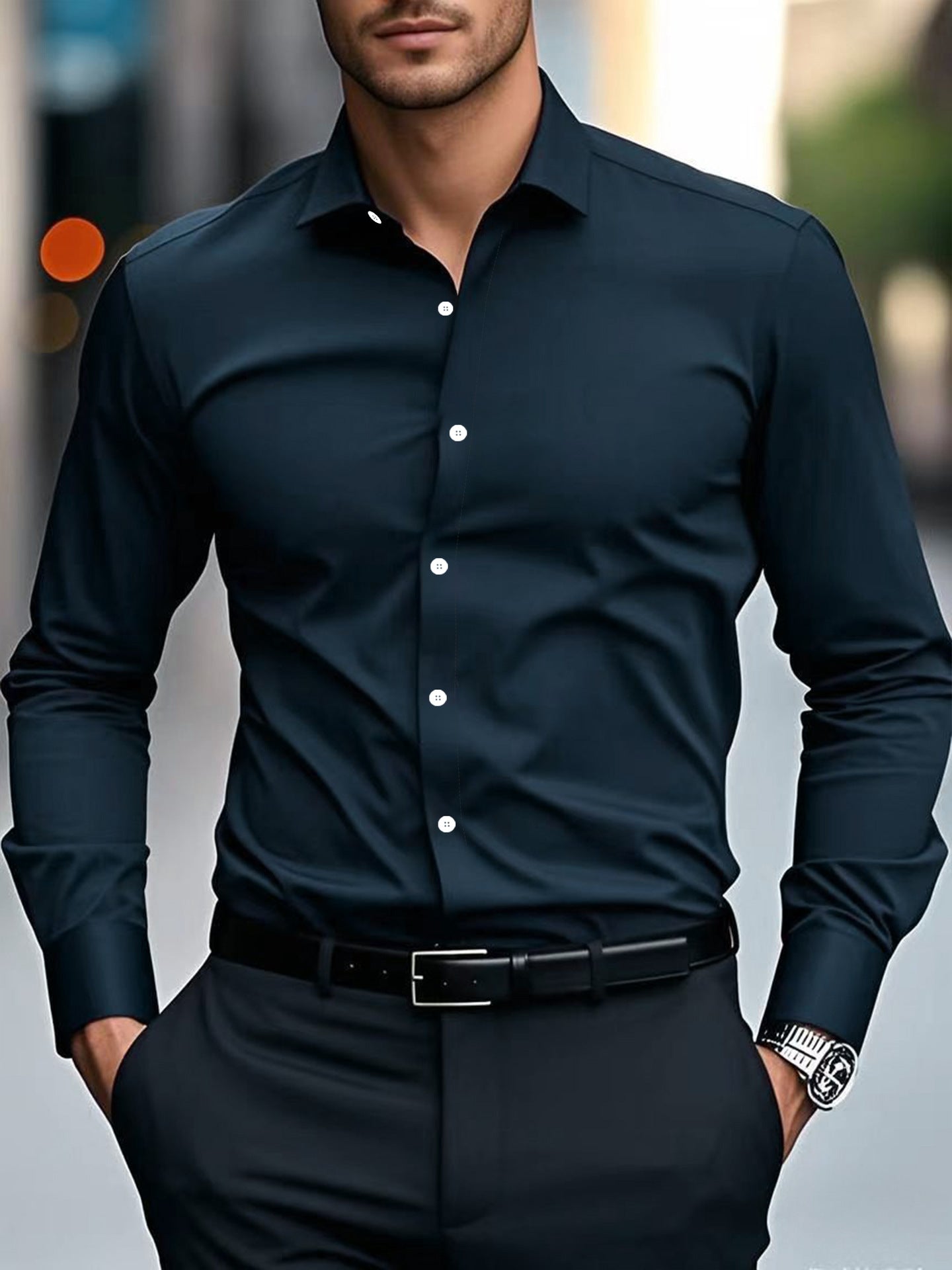 Men's White Business Shirt | Slim Fit Long Sleeve Office Shirt Elegant
