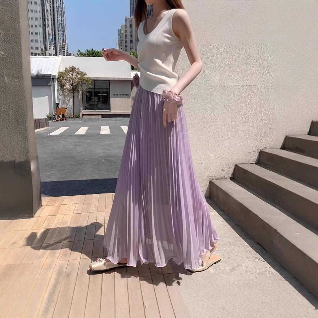 High-Waist Chiffon Plisseerock – Eleganter Damen Midirock