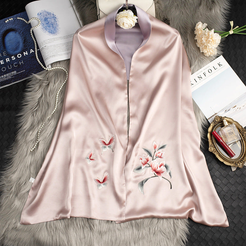Women's Silk Scarf Embroidery Elegant Cheongsam Long Luxury Shawl
