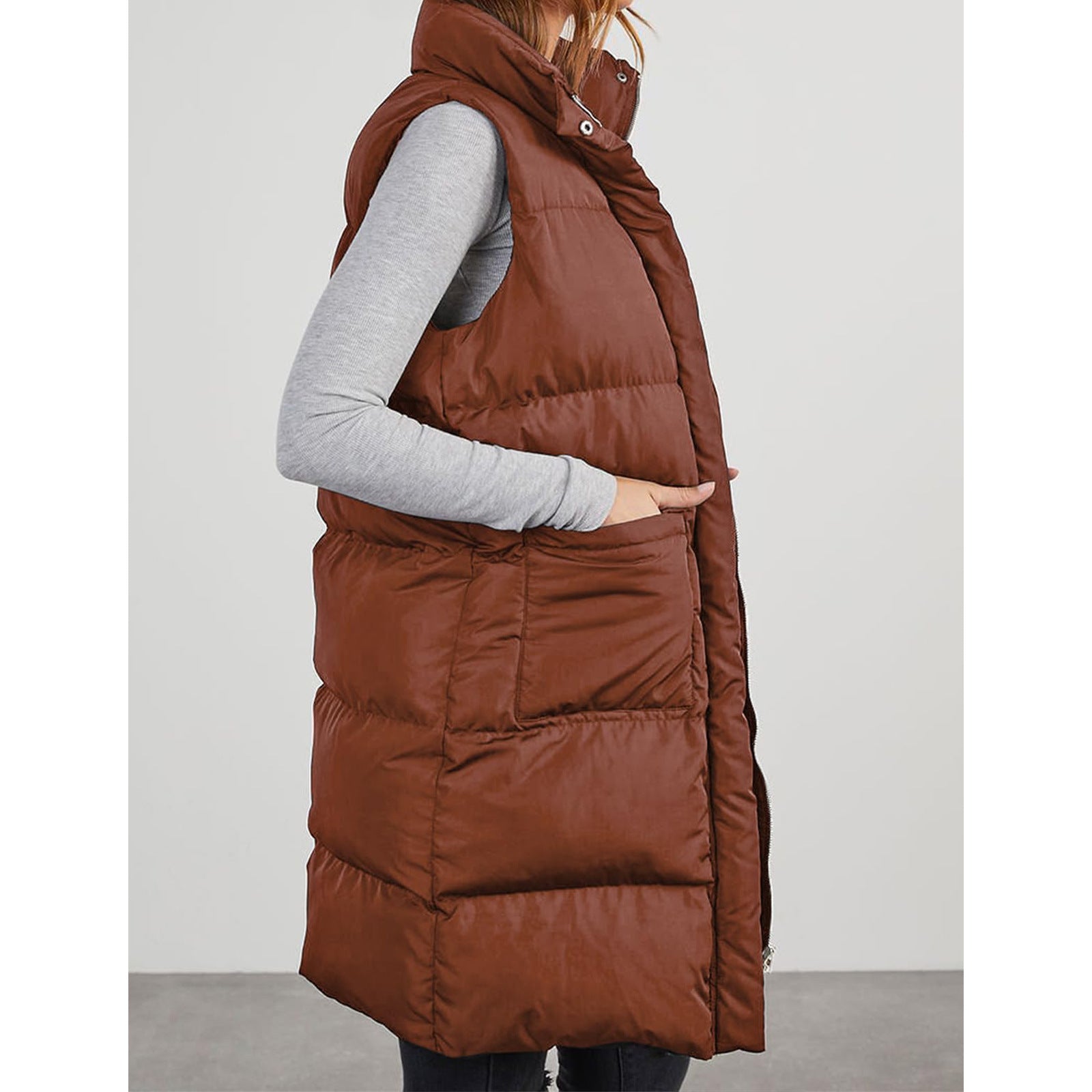 Damen Kapuzenweste Mid-Length – Polyester, Warm & Casual Stil