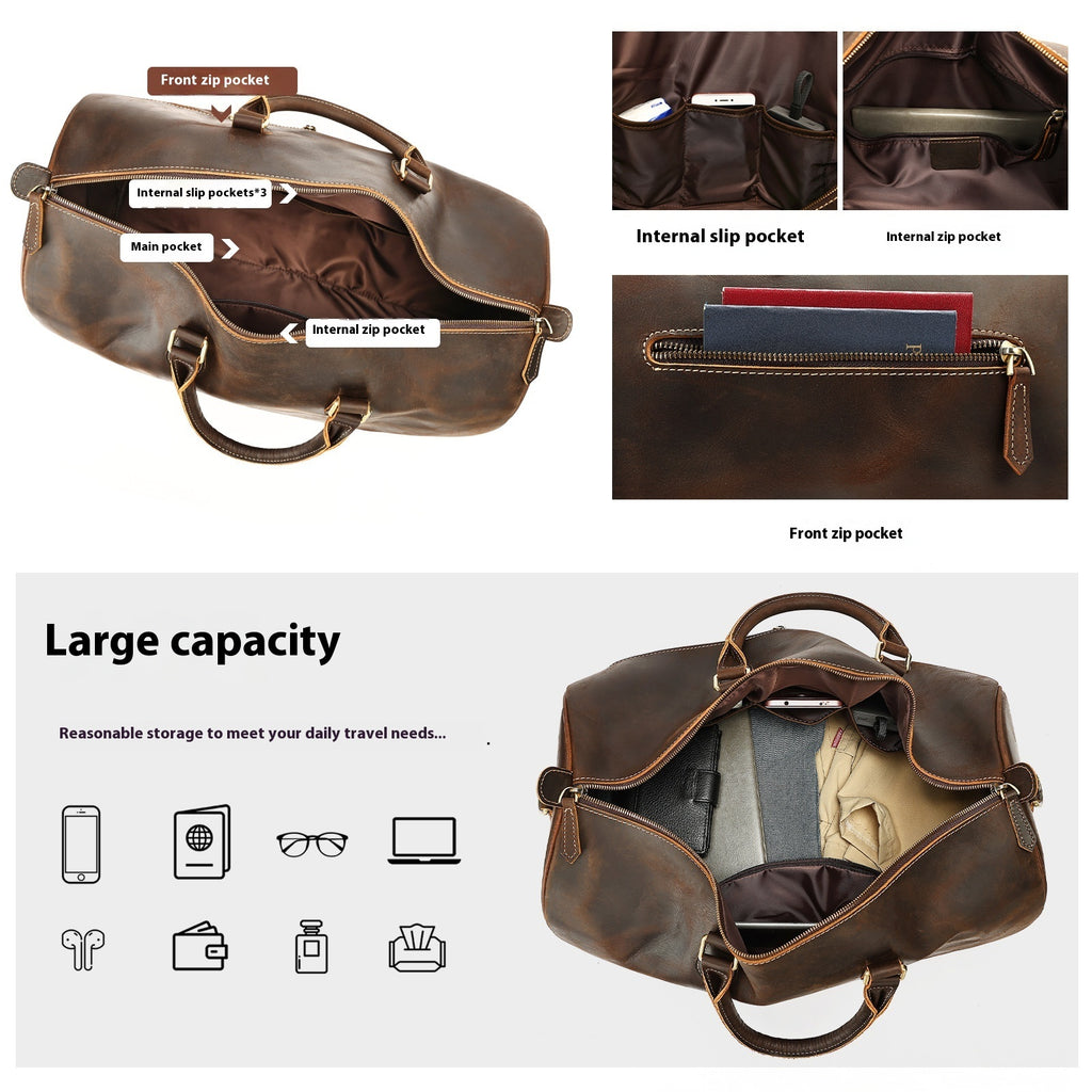 Vintage Leather Shoulder Bag Large Travel Bag | Crossbody Stylish