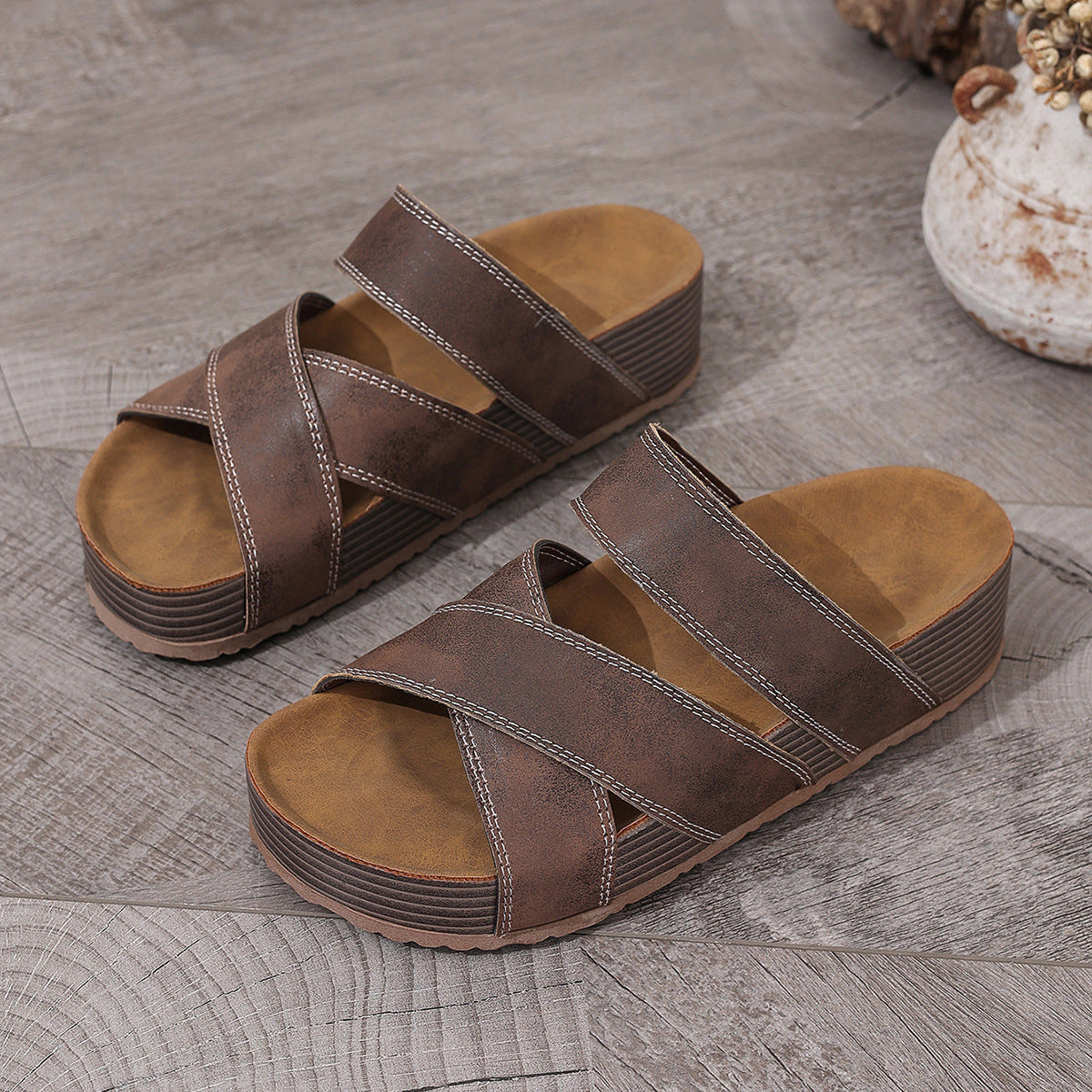 Women's Retro Beach Slides - Flat Comfort Beach Slippers