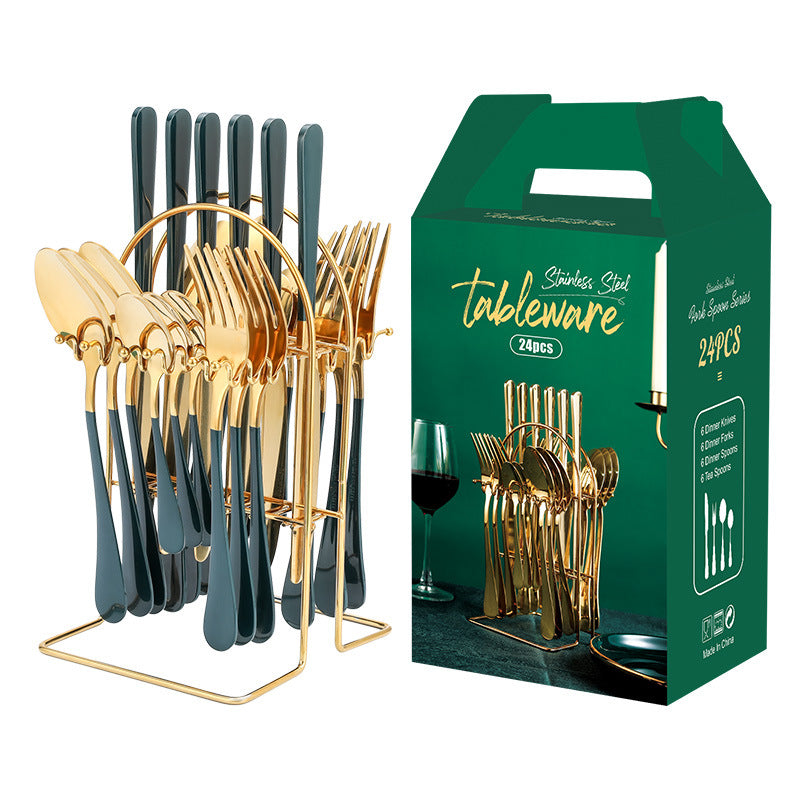 Gold Besteckset Edelstahl | Luxus Tafelbesteck mit Ständer