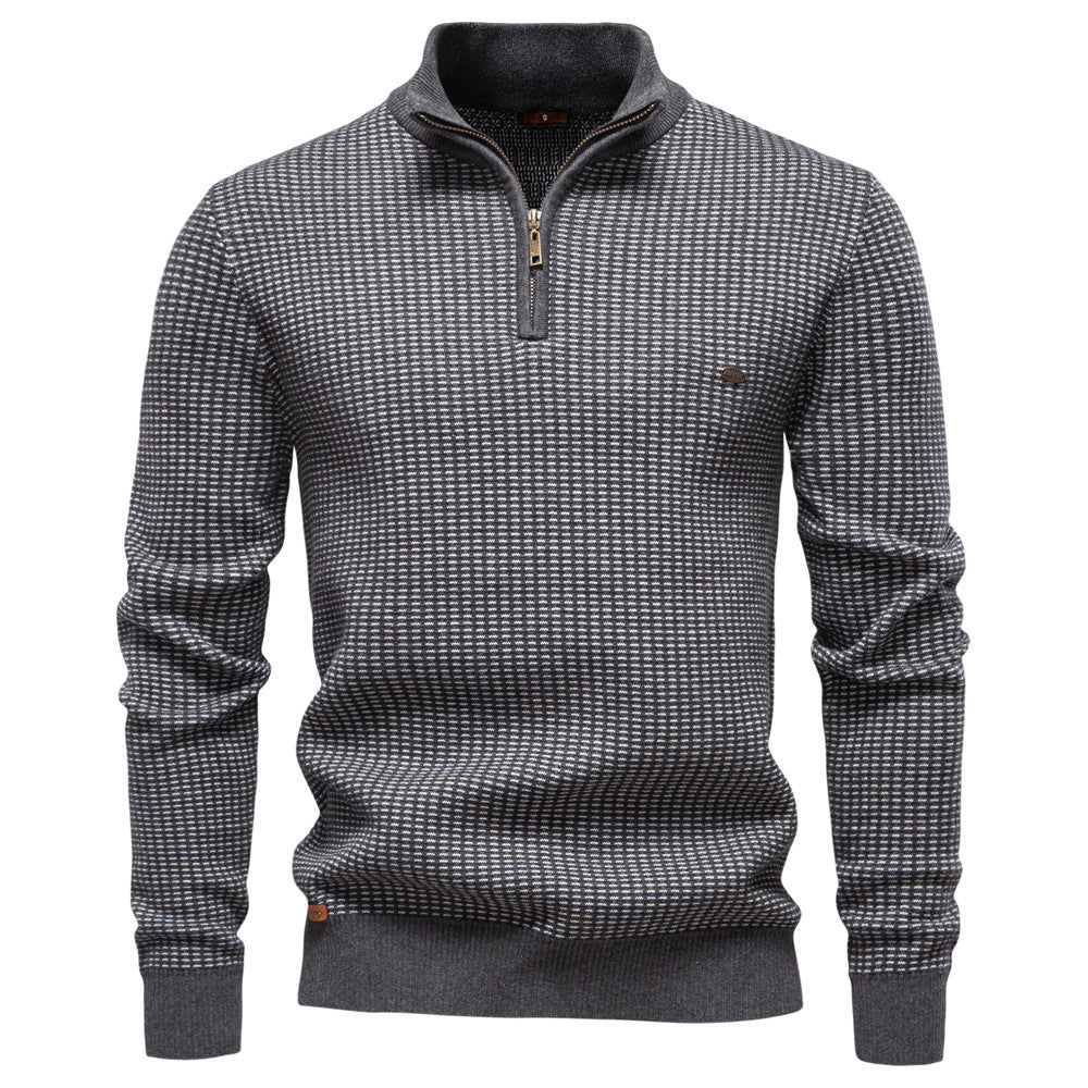 Men's Thermal Half-Zip Pullover – Stand-Up Collar Casual Sweater