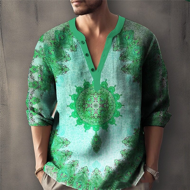 Men's V-Neck Sweater | Jacquard Knit Relaxed Modern