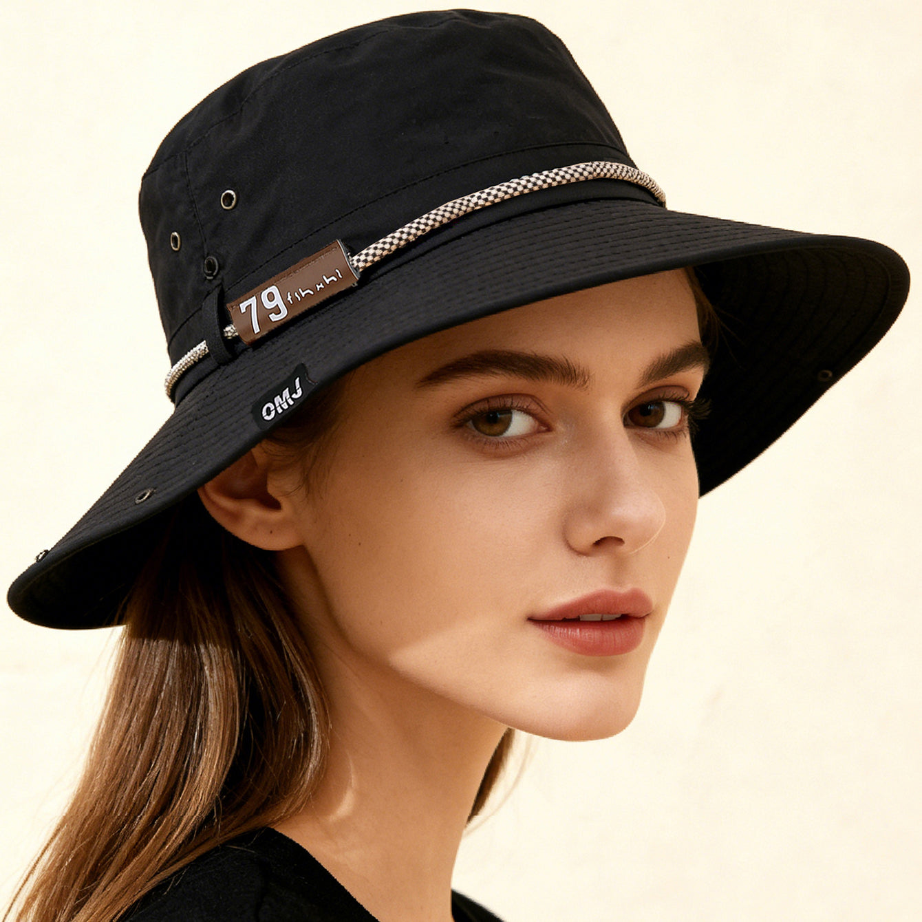 Women's Wide Brim Bucket Hat - Leather Look Sun Protection Hat