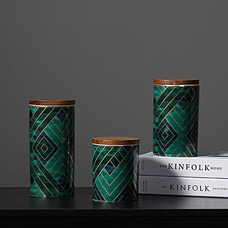 Luxury Ceramic Storage Jar | Emerald Green Canister | Airtight Kitchen