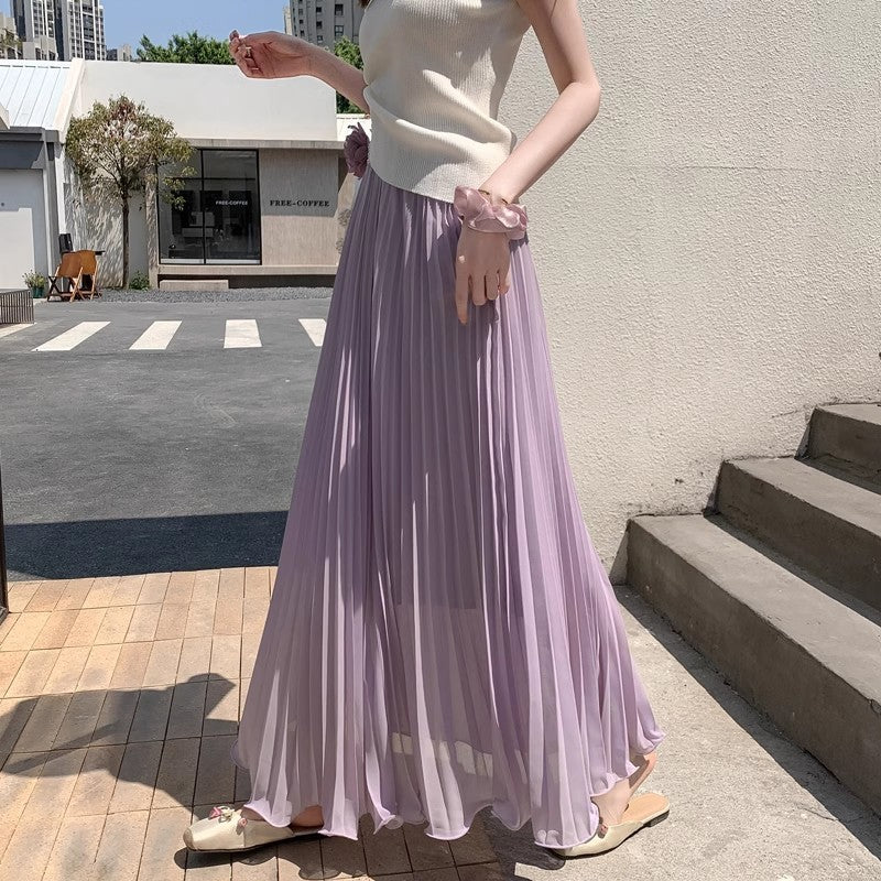 High-Waist Chiffon Plisseerock – Eleganter Damen Midirock