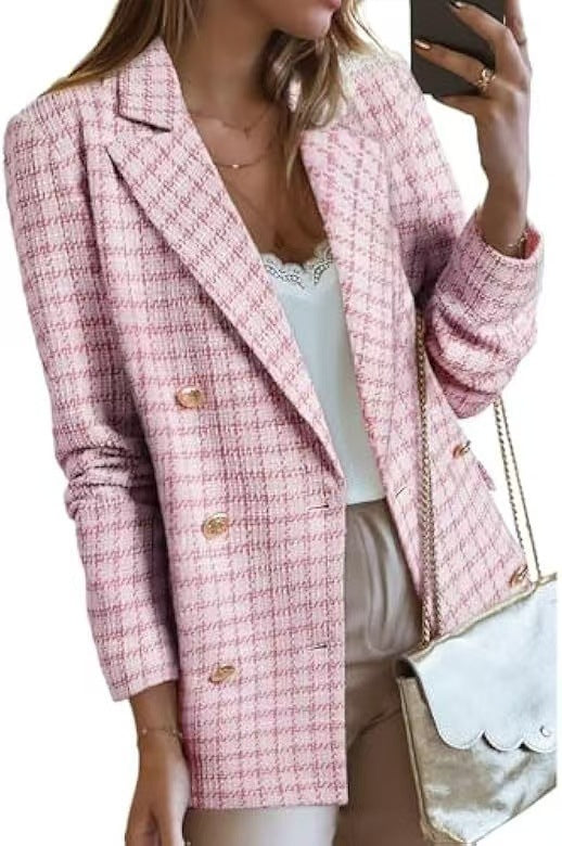 Damen Tweed-Blazer aus Polyester – Elegant, Casual & Mit Taschen