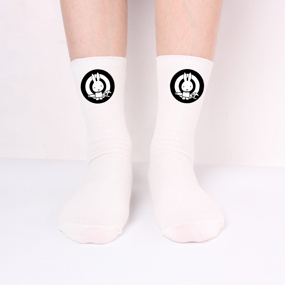 Unisex Rabbit Baumwollsocken Lang – Schwarz Weiß Trend Socken