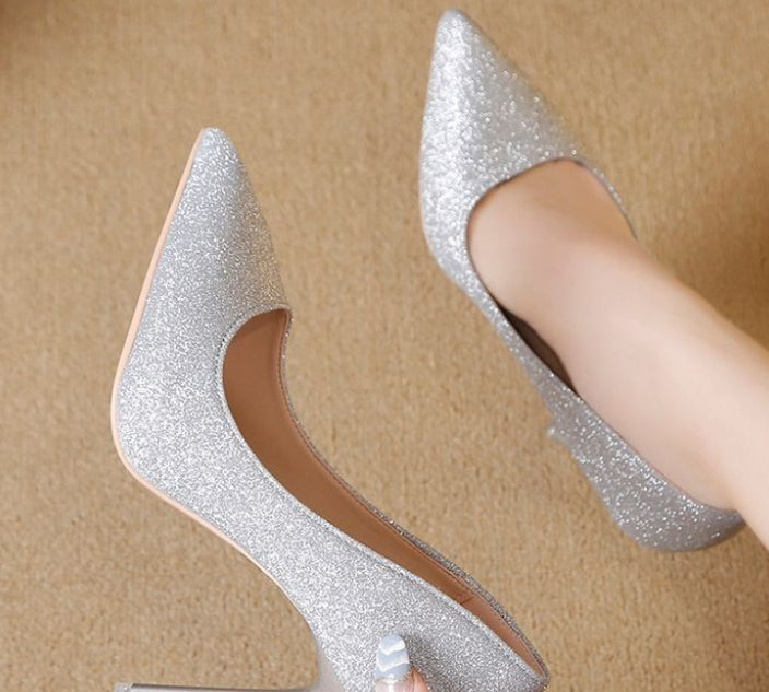 Women's High Heels Silver Black Mesh Sequins | Sexy Glamour Shoes