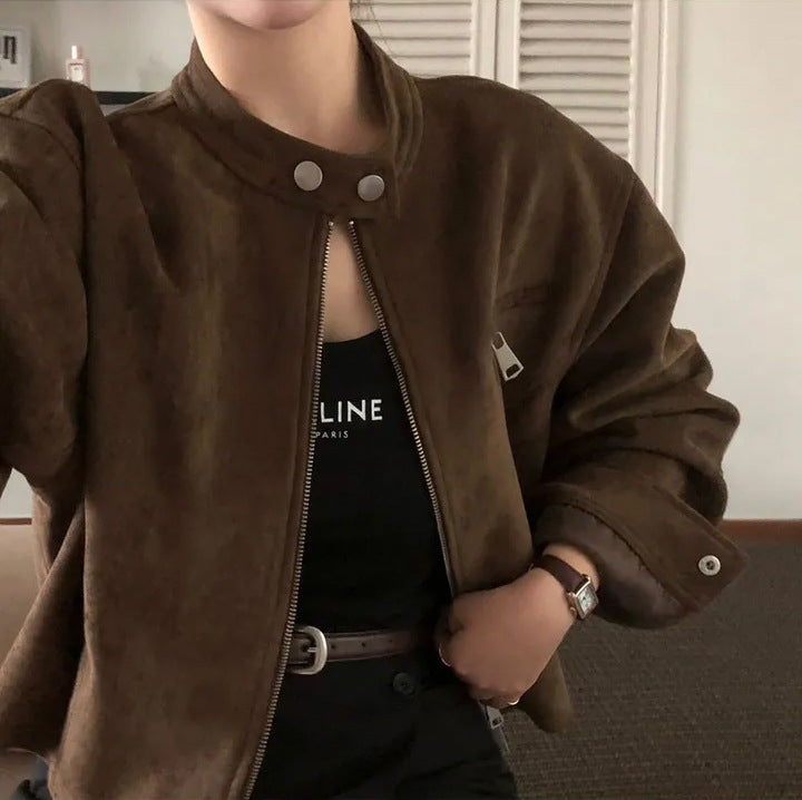 Retro Damen Kurzjacke mit Stehkragen | Vintage Übergangsjacke