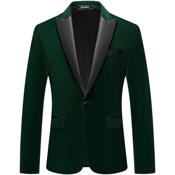 Men's Velvet Blazer with Lapel Collar – Elegant One-Button Suit Jacket