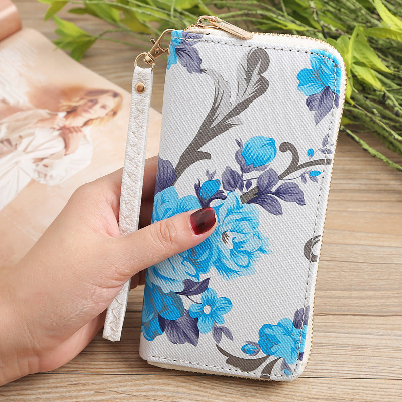 Women's Long Wallet Clutch – Phone Pouch with Elegant Print