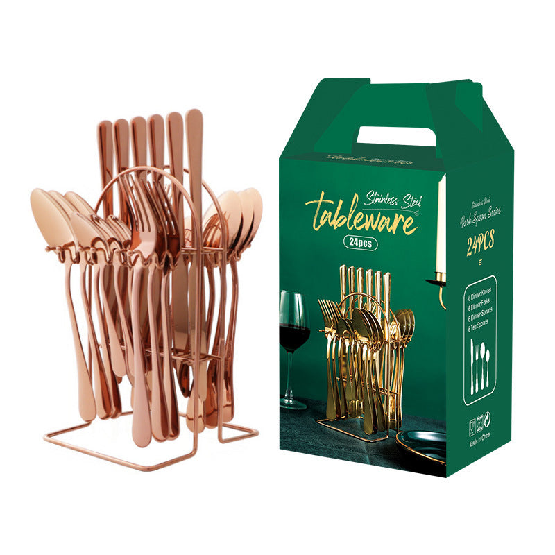 Gold Besteckset Edelstahl | Luxus Tafelbesteck mit Ständer