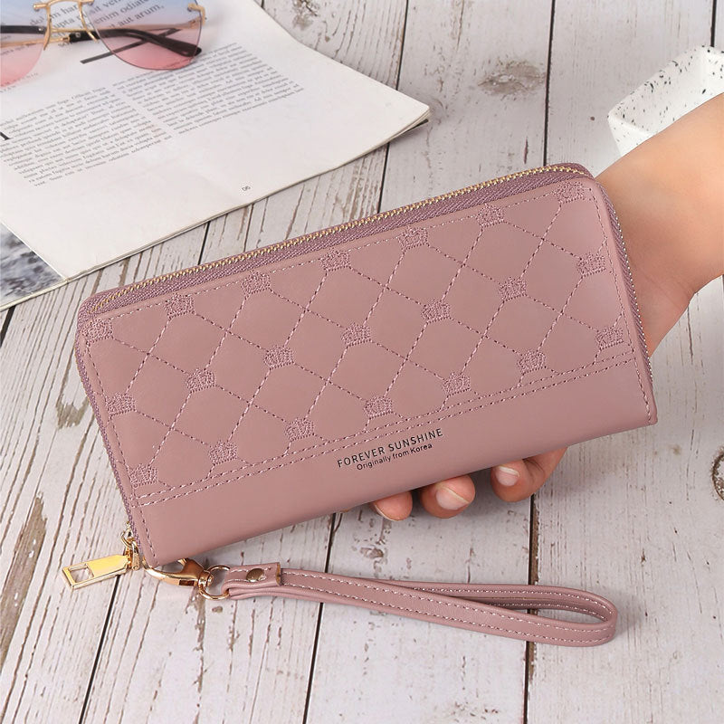 Women's Clutch Wallet with Crown Embroidery | Elegant Long Wallet