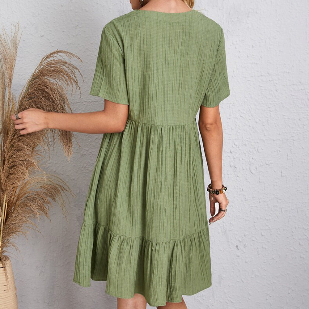 Casual V-Neck Summer Dress – Loose Ruffle Dress for Beach & Everyday Wear
