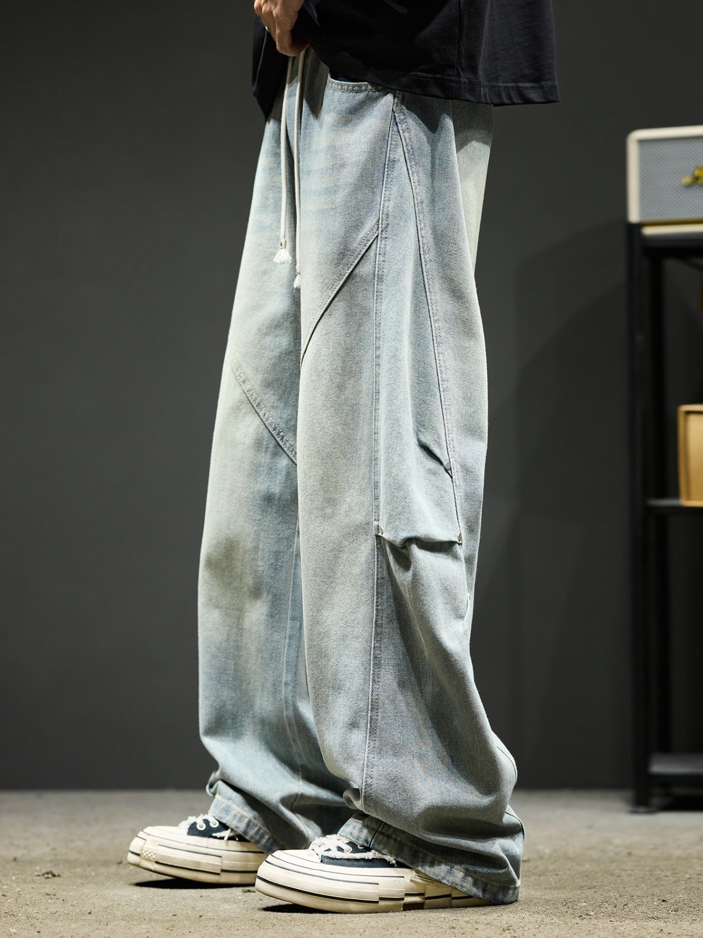 Men's Cargo Jeans Wide Leg – Retro Washed Streetwear Pants