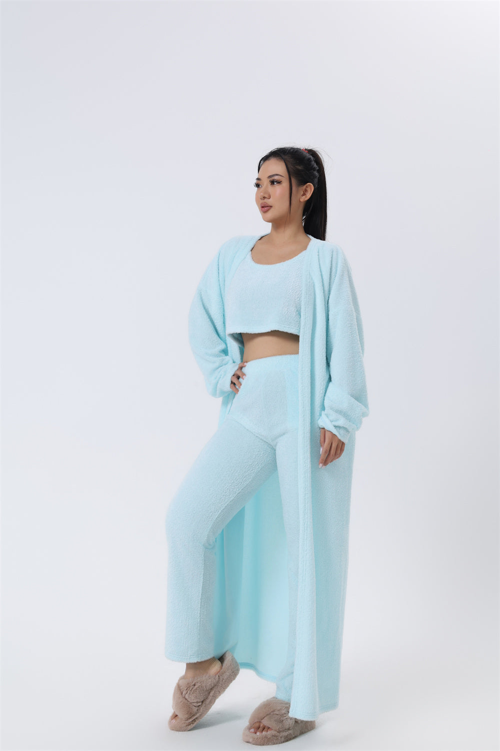 Women's Cuddly Pyjama 3-Piece Set – Warm Loungewear Winter Comfort Suit