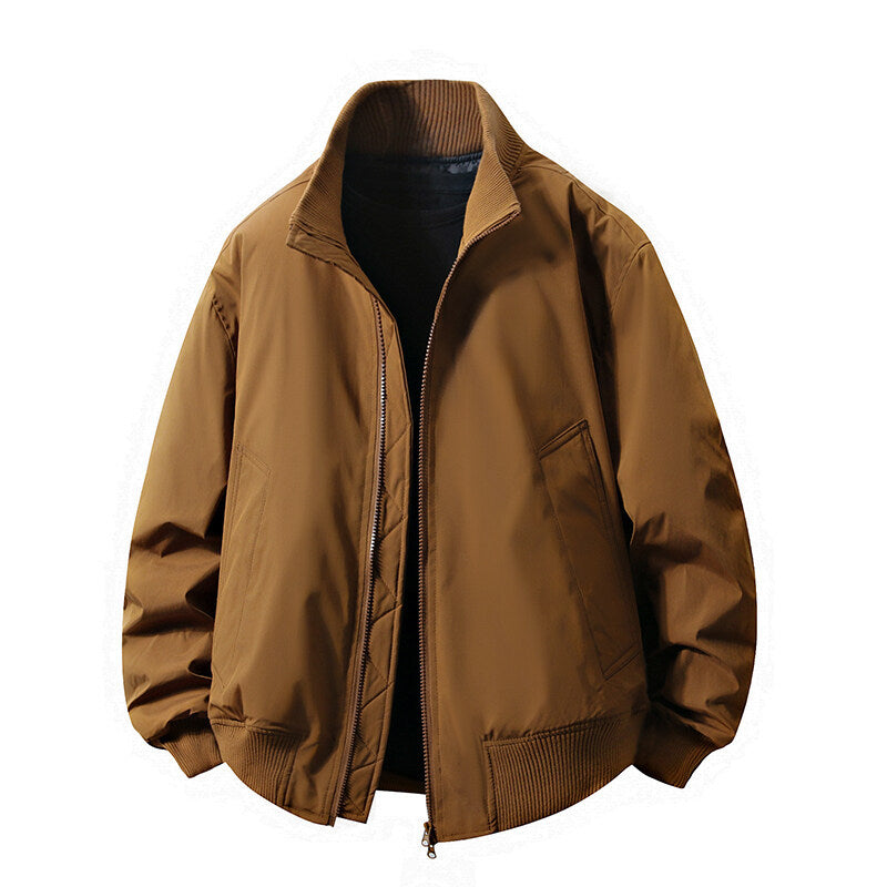 Men's Stand-Up Collar Jacket Loose Fit – Double Zipper Coat