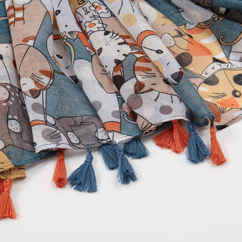 Women's Voile Scarf with Tassels Lightweight Elegant Summer Shawl