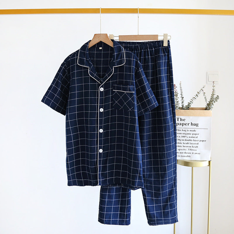 Herren Karierter Pyjama | Sommer Schlafanzug Leicht | Kurzarm Set