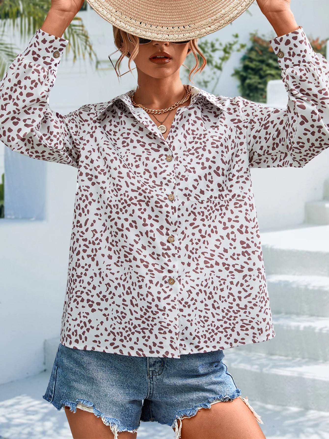 Retro Damenbluse Langarm | Elegante Bluse mit Print