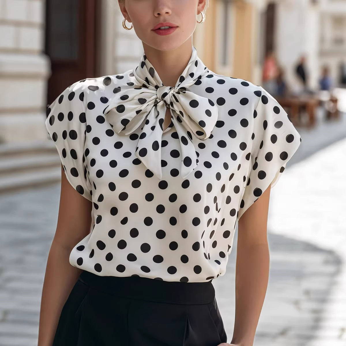 Elegant Women's Blouse with Bow Collar – Business & Timeless Style
