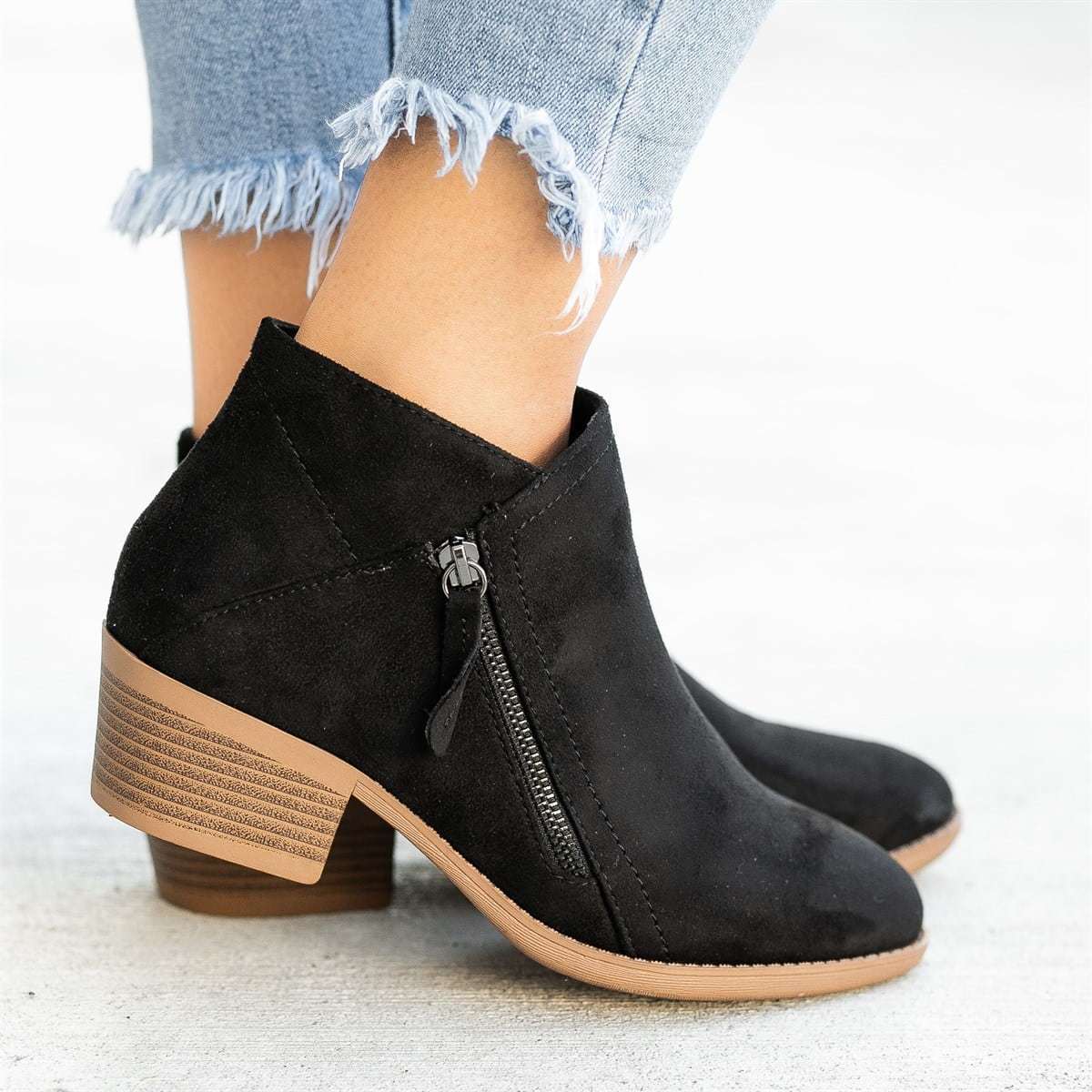 Women's Low Heel Ankle Boots – Comfortable & with Side Zipper