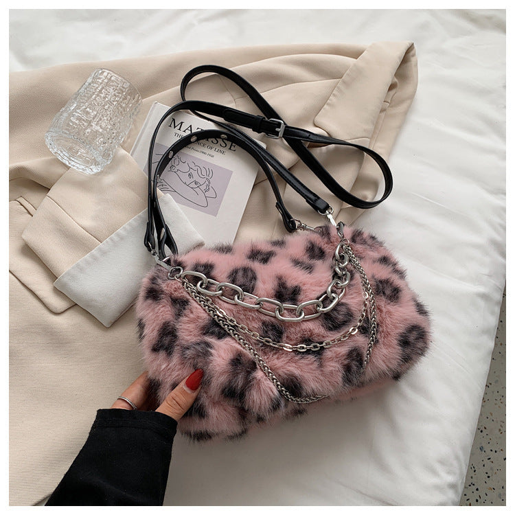 Plush Shoulder Bag Women Winter Floral Handbag Elegant