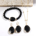 Golden Jewelry Set with Natural Stone – Necklace, Bracelet & Earrings for Women
