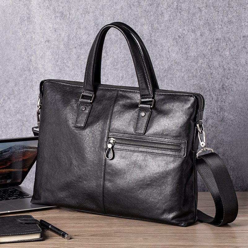 Men's Leather Business Casual Bag – Portable Laptop Briefcase
