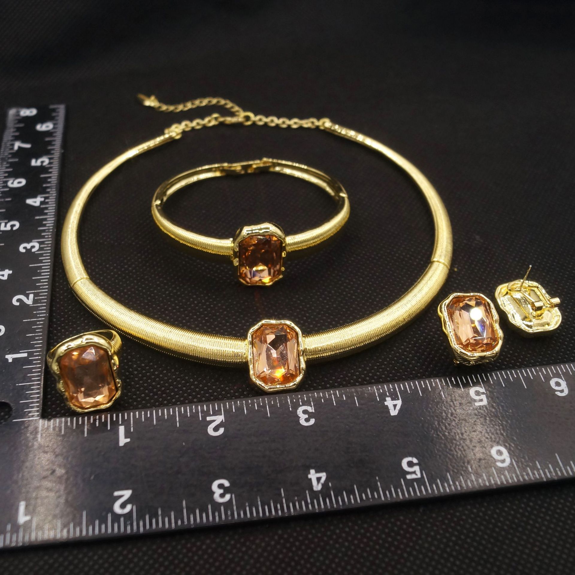4-Piece Color Block Jewelry Set – Necklace, Earrings, Bracelet & Ring