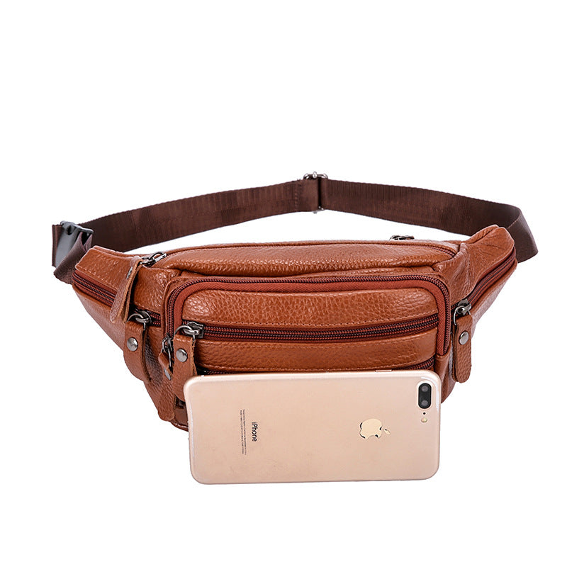 Men's Genuine Leather Chest Bag – Cowhide Shoulder Bag & Waist Bag