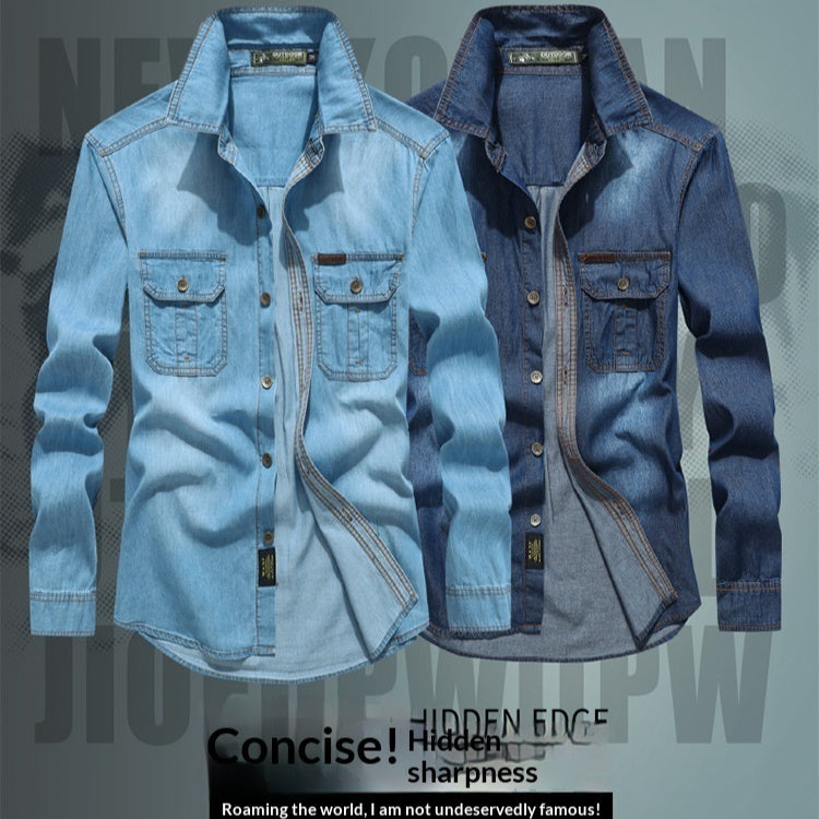 Men's Denim Long-Sleeve Shirt made from Cotton Blend – Casual Modern Leisure Shirt