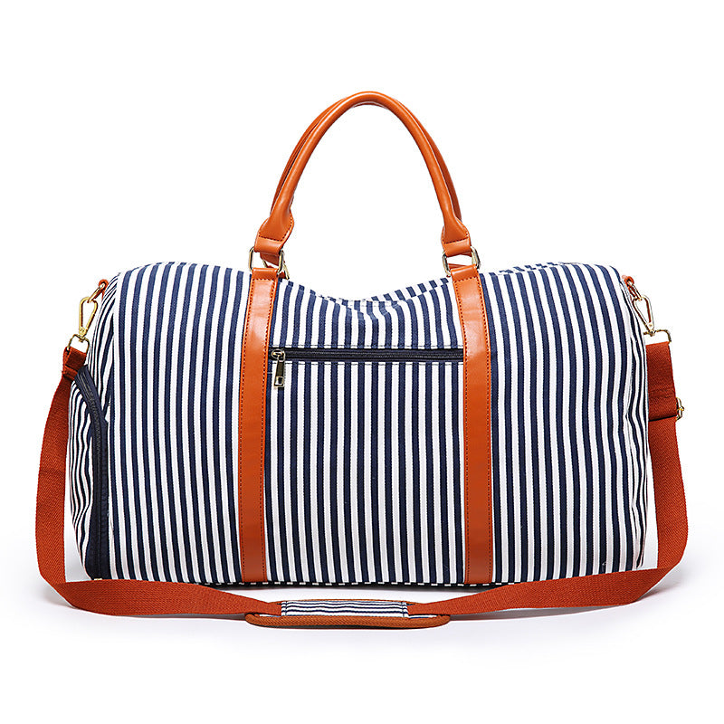 Large Canvas Travel Bag with Leather Details – Modern Stripe Design