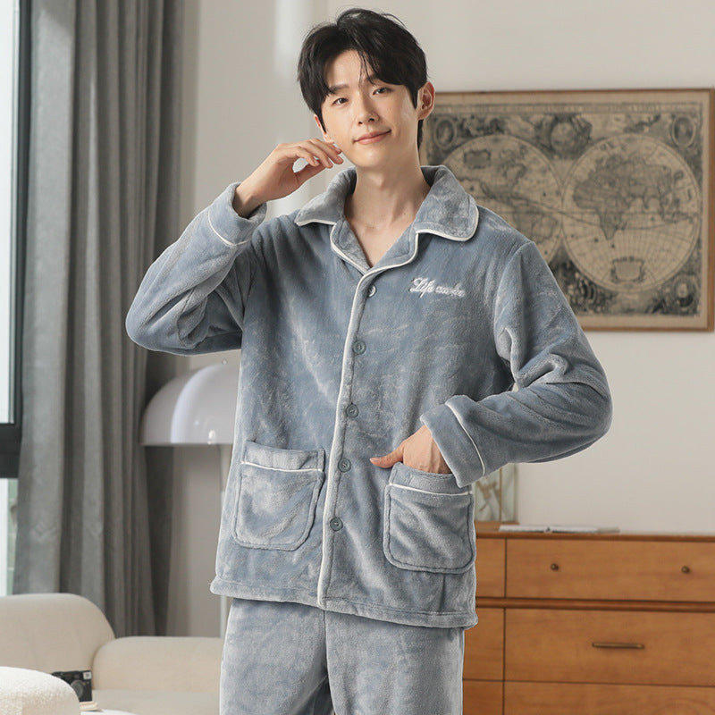 Herren Flanell Pyjama | Winter Schlafanzug Warm | Cardigan