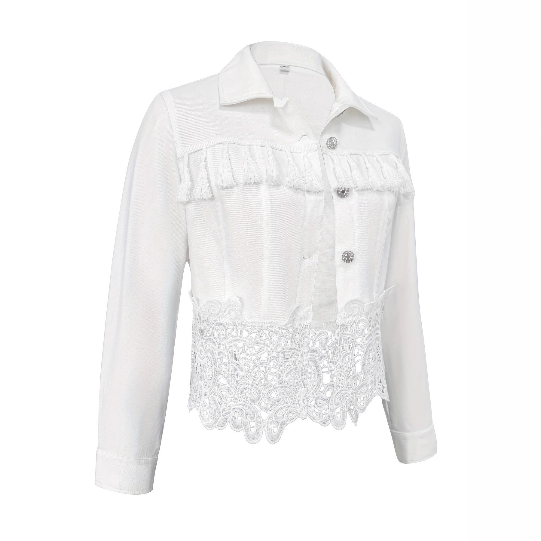 Damen Mantel mit Fransen & Cut-Out – Eleganter Patchwork Designer Look