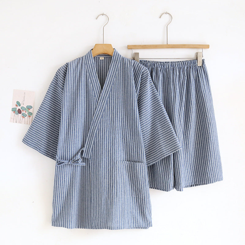 Kimono Pyjama Set Baumwolle | Gestreift Damen Herren Loungewear
