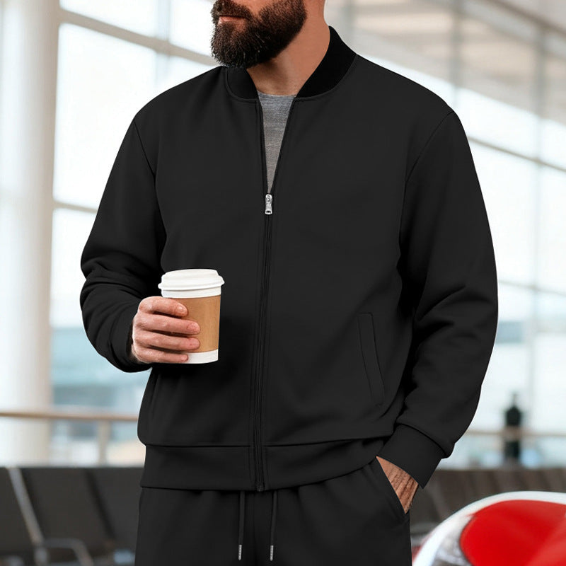 Men's Sport Casual Jacket with Stand-up Collar – Full-Zip Long Sleeve Jacket